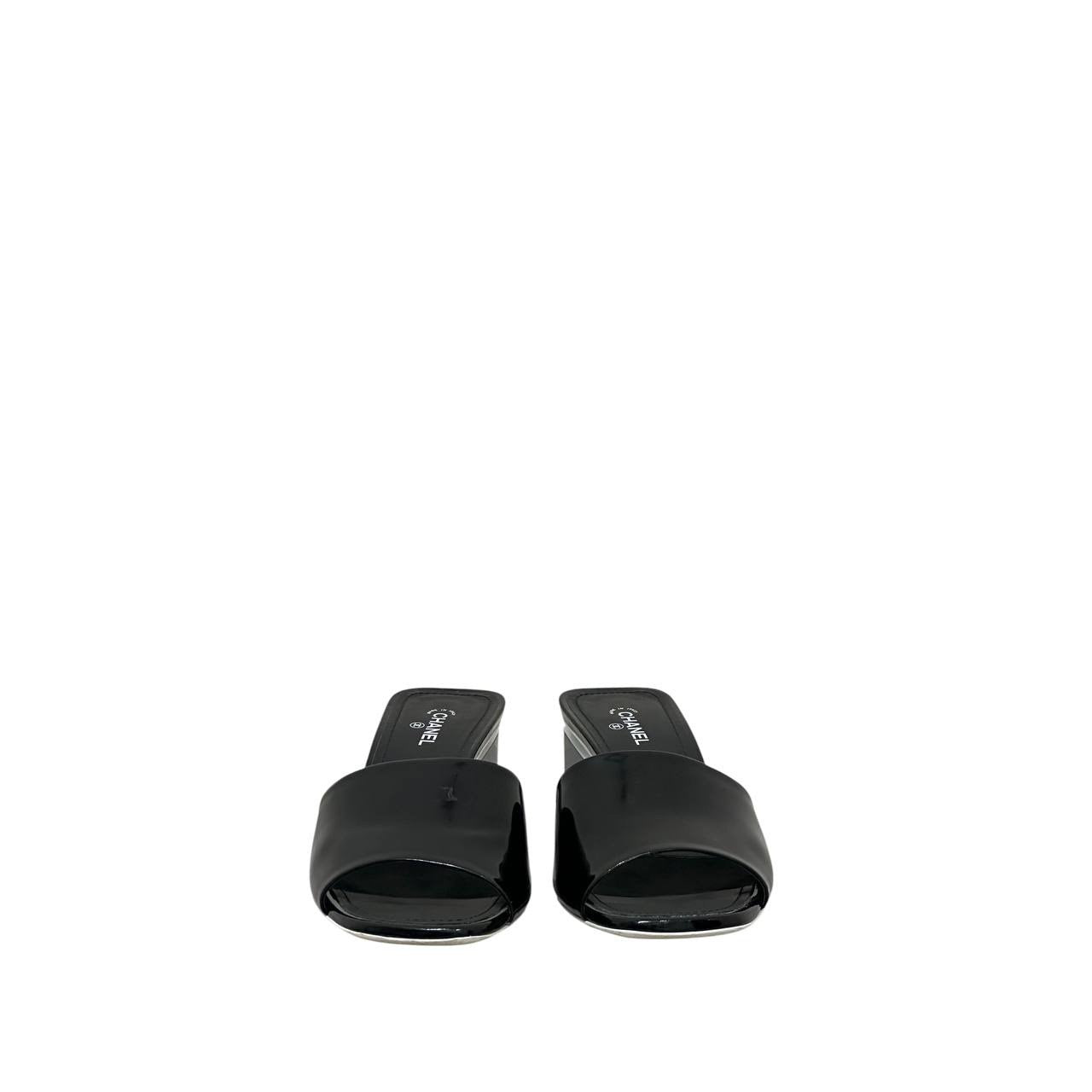 Chanel Black Patent Leather Heeled Mules - Size 41 Pre-owned