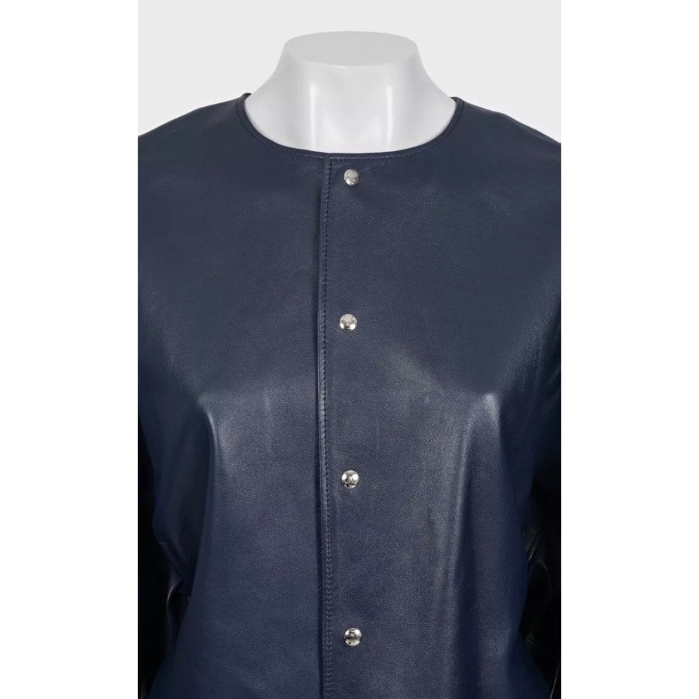 NWT Celine Blue Lambskin Leather Cropped Jacket Sz.38/M Pre-owned