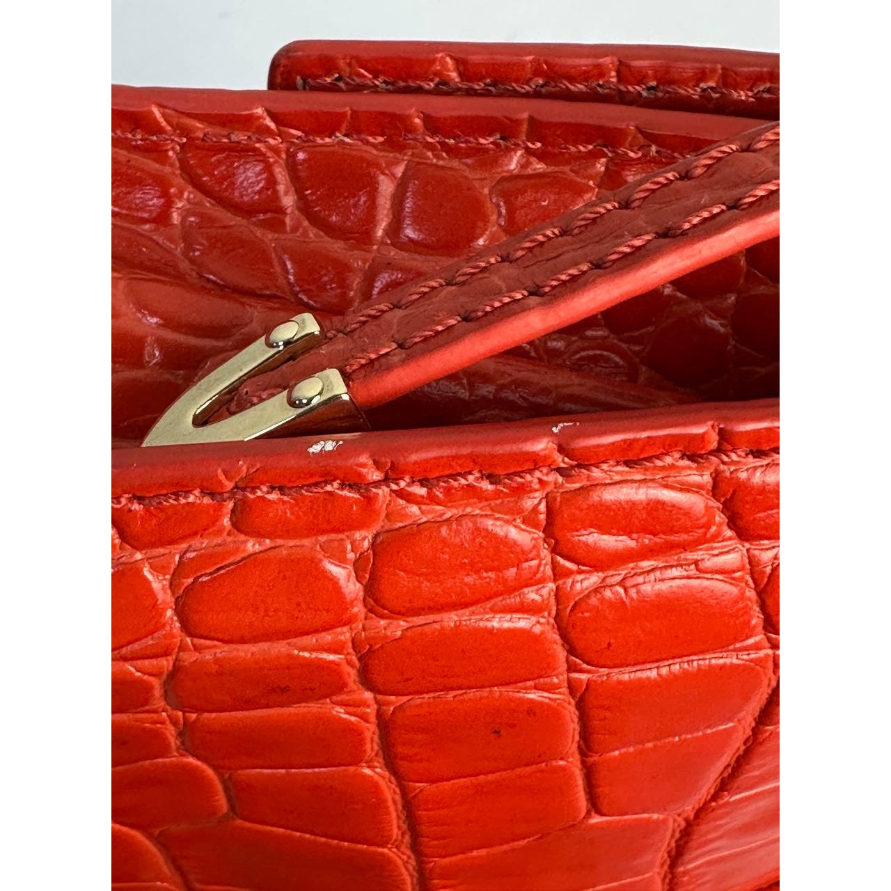 Jimmy Choo River Red Crocodile Embossed Leather Bag Pre-owned