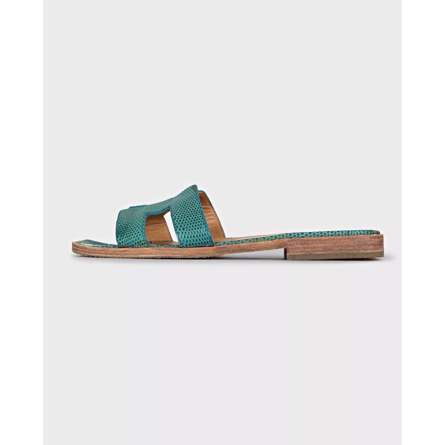 Hermès Oran Green Lizard Prinr Lambskin Leather Sandals - Size 37 Pre-owned