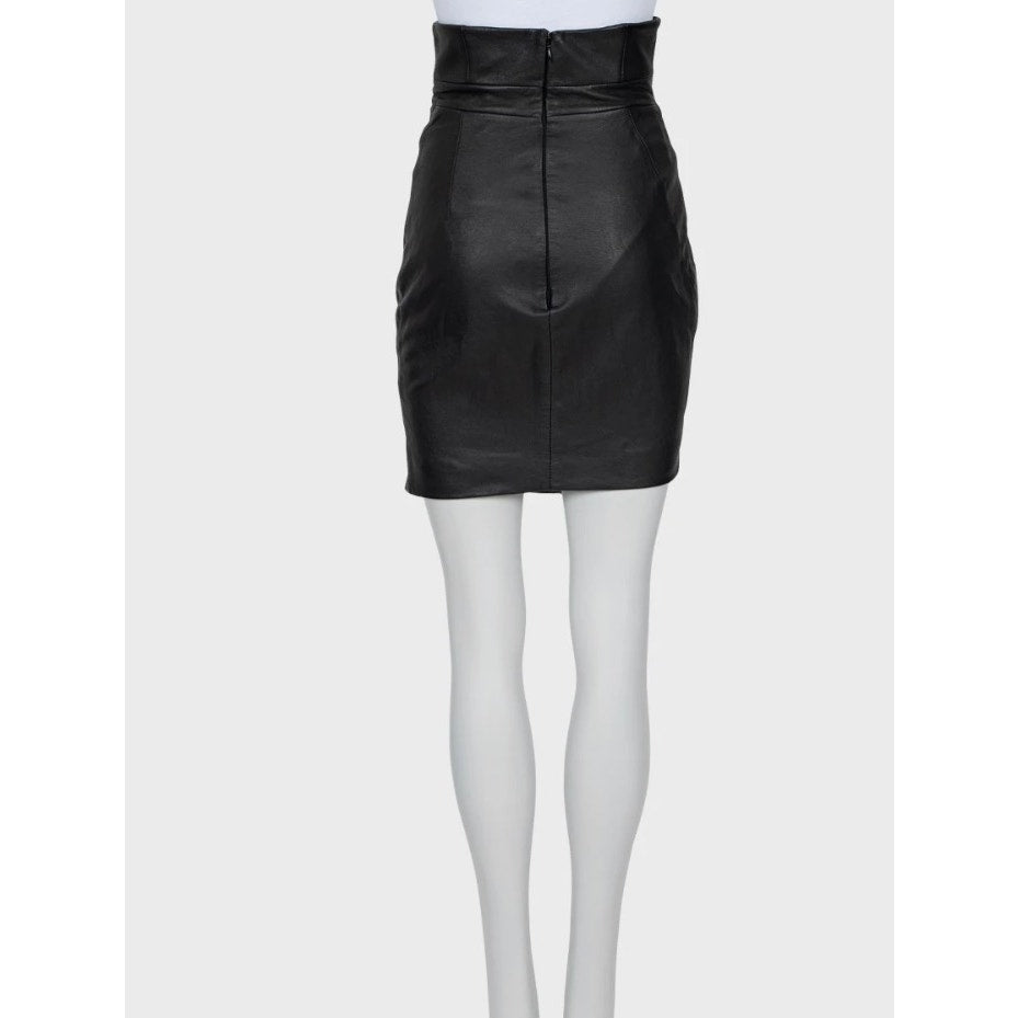 Saint Laurent Black Leather Asymmetrical Skirt - Size 38\M Pre-owned