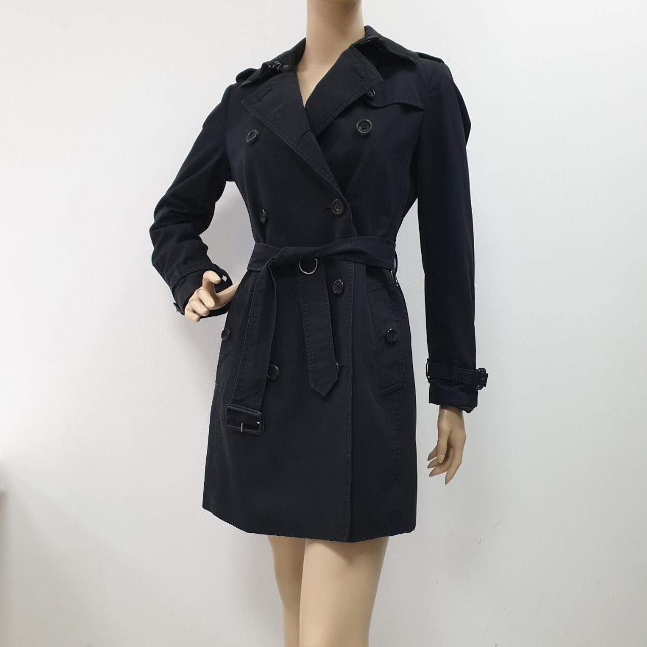 Burberry Black Double Breasted Trench Coat - Size 40 Pre-owned