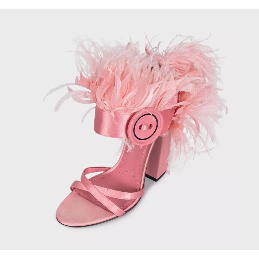 Prada Feather-Embellished Textile Sandals Sz.40 Pre-owned