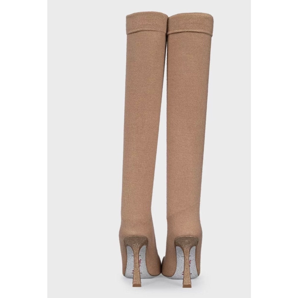 René Caovilla Beige Rhinestone Textile Boots EU 40 Pre-owned
