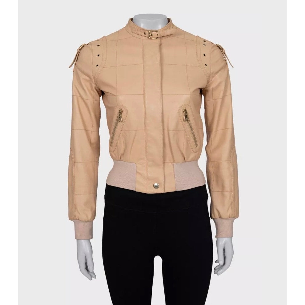 Dolce & Gabbana Beige Leather Jacket - Size XS (IT38) Pre-=owned