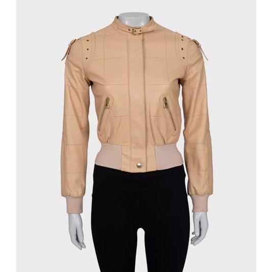 Dolce & Gabbana Beige Leather Jacket - Size XS (IT38) Pre-=owned