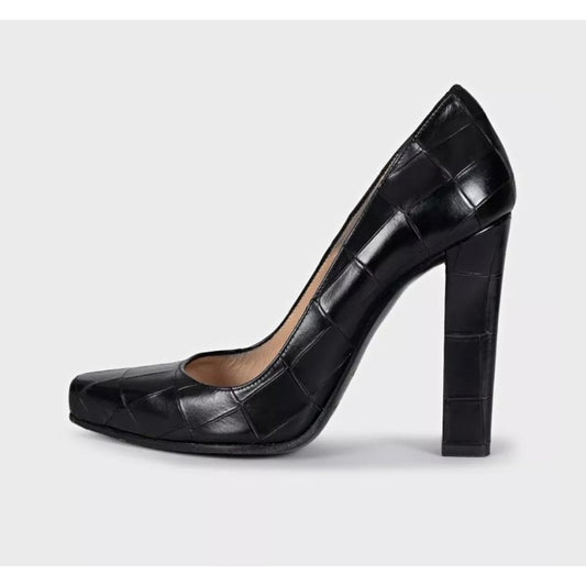 Roberto Cavalli Black Embossed Leather Block Heel Pumps Sz.36 Pre-owned