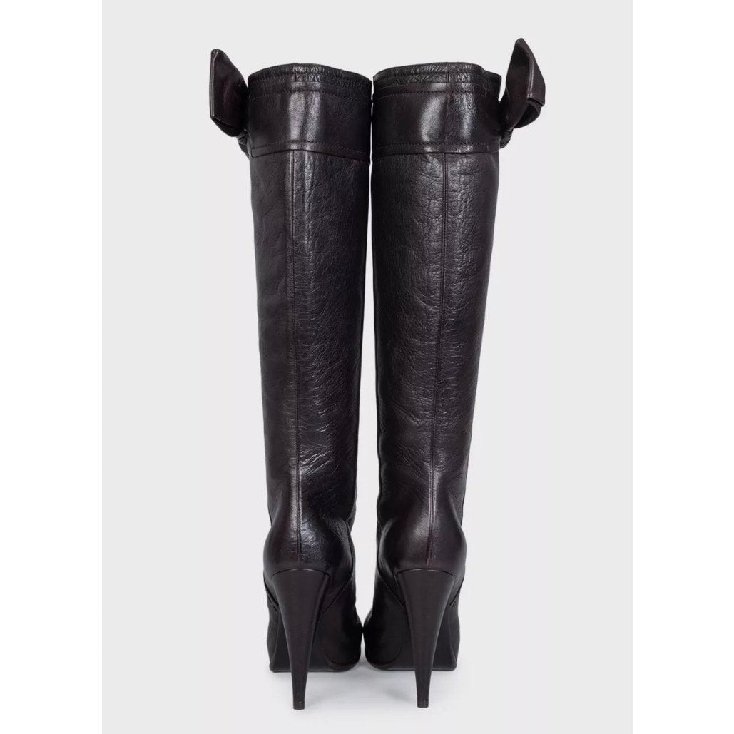 Christian Dior Burgundy Leather Bow Boots - EU 39.5 Pre-owned