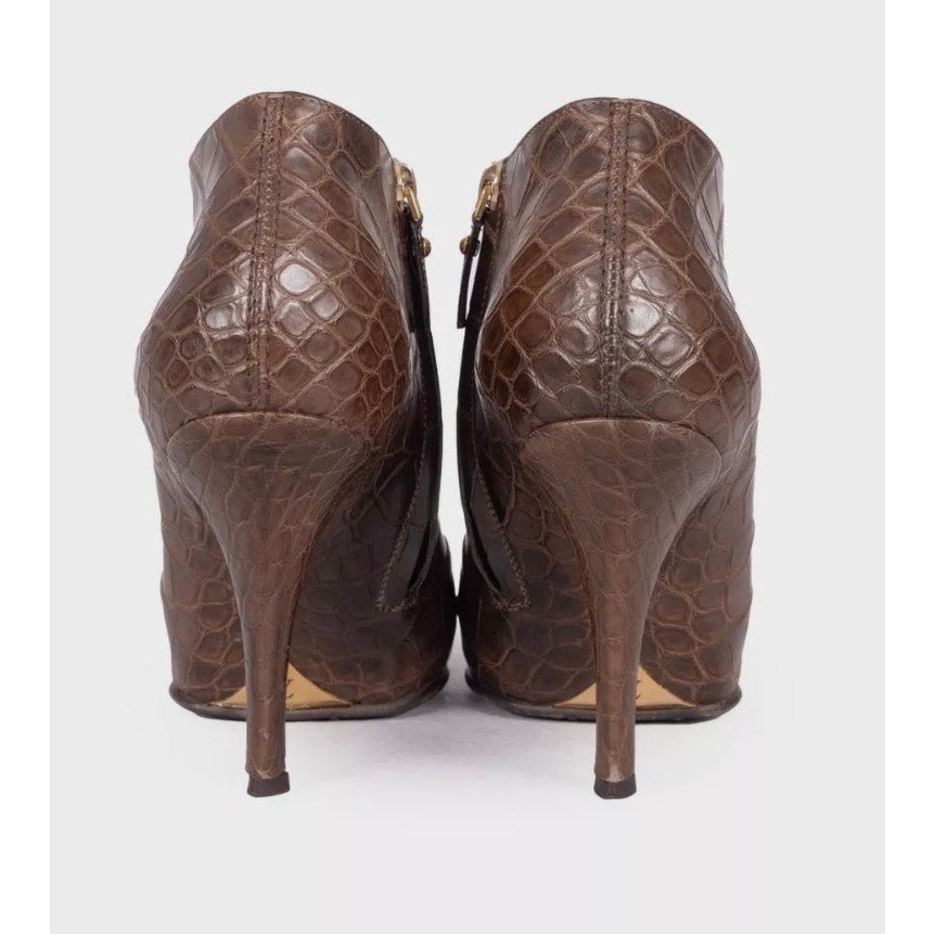 Louis Vuitton Brown Embossed Leather Ankle Boots Sz 40 Pre-owned