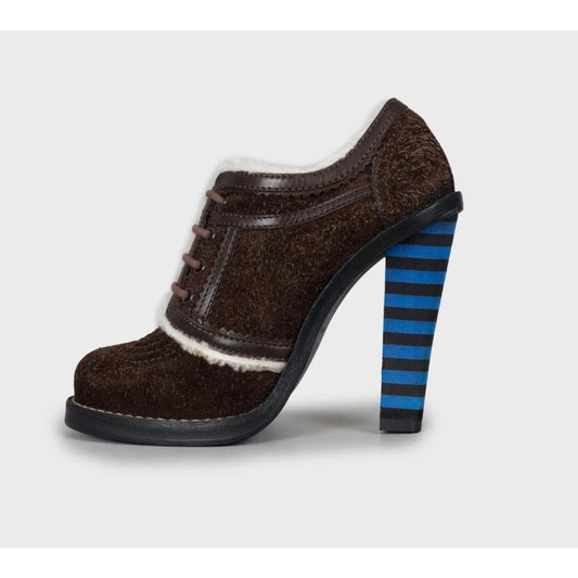Balenciaga Brown Suede Striped Heels Ankle Boots Sz.35 pre-owned