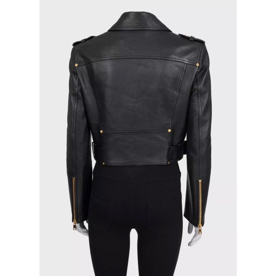 Balmain Cropped Lamb Leather Jacket - Gold Zipper Sz.36 Pre-owned