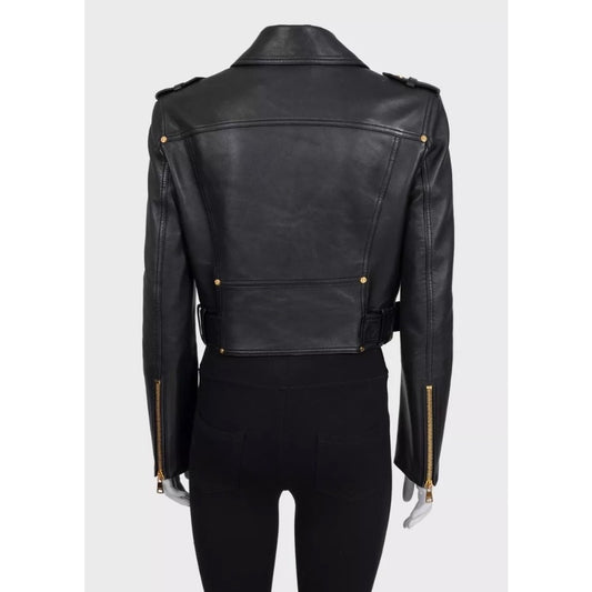 Balmain Cropped Lamb Leather Jacket - Gold Zipper Sz.36 Pre-owned