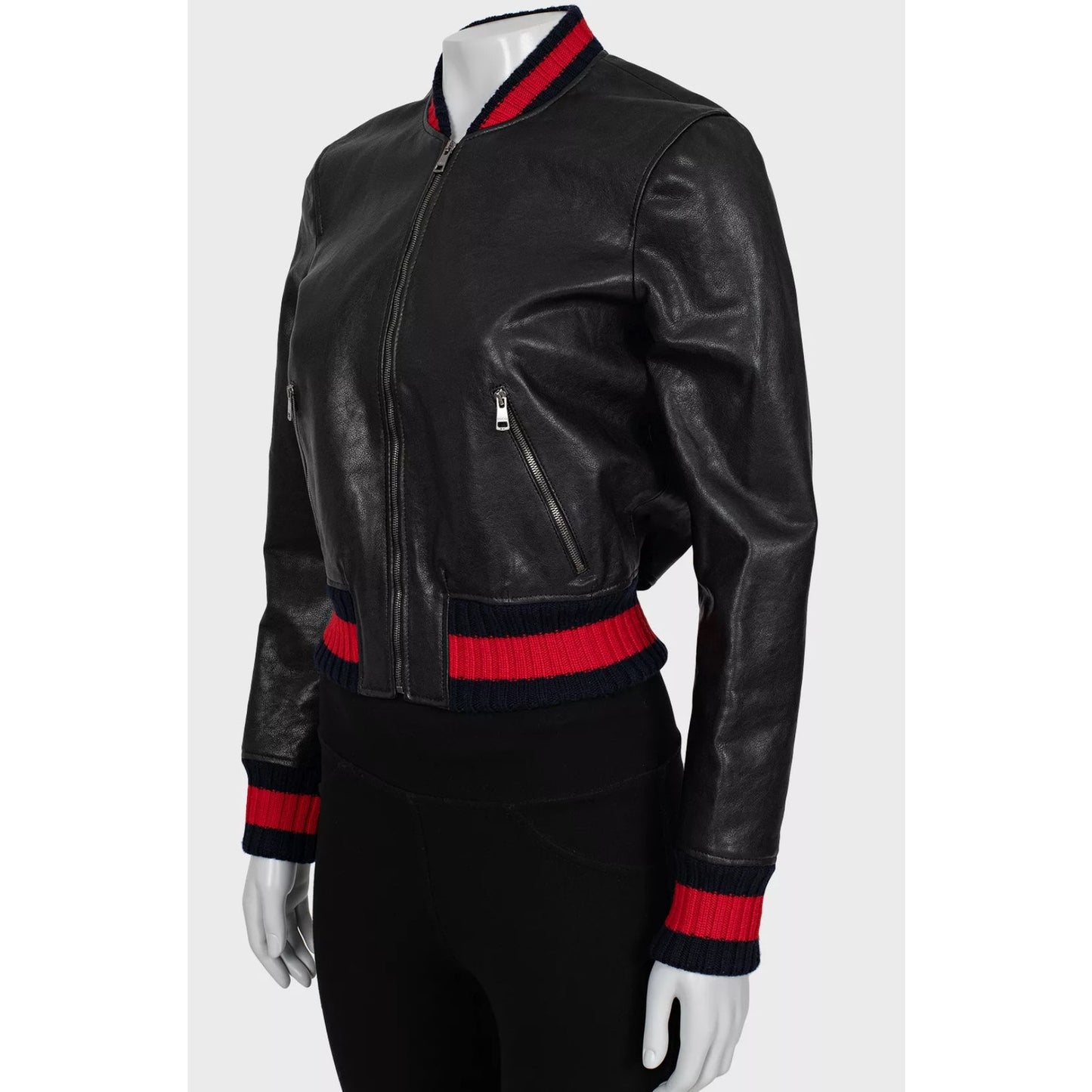 Gucci Dragonfly Embroidered Leather Bomber Jacket - IT40/S Pre-owned