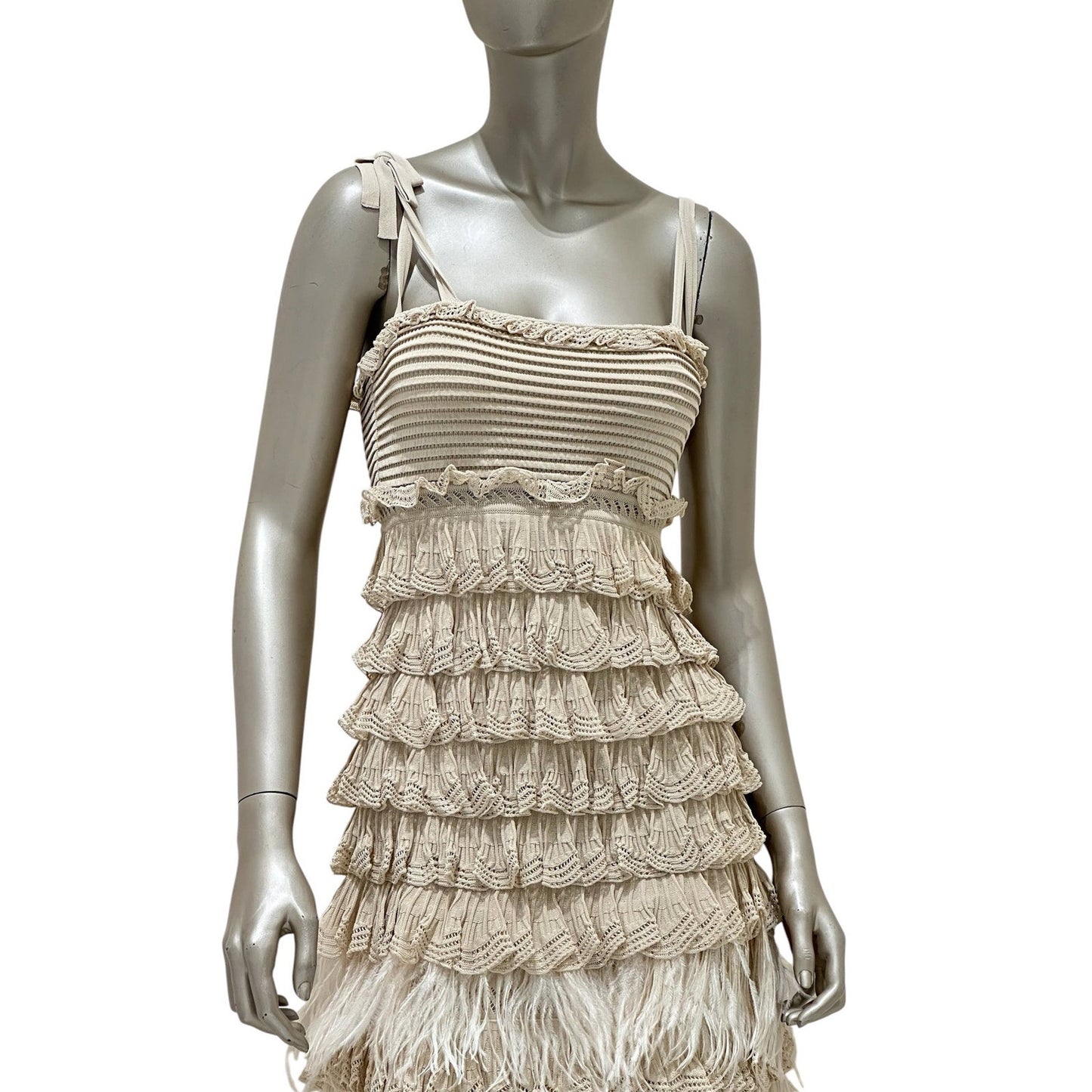 Christian Dior by Galliano Beige Knit Feather Dress Sz.38 Pre-owned