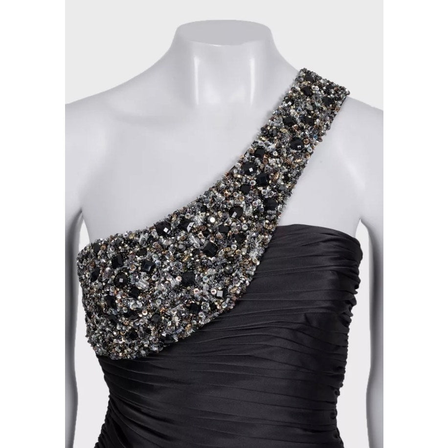 NWOT Mandalay Black Satin Asymmetrical Mini Dress Sz.4 Pre-owned
