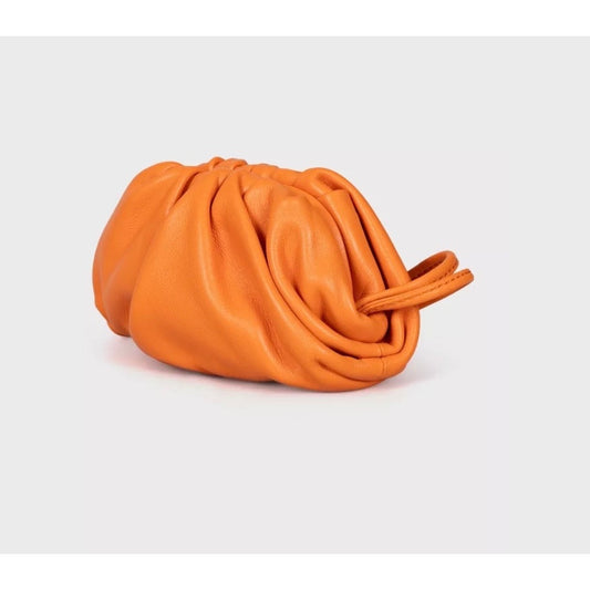 Bottega Veneta The Pouch Mini Orange Leather Bag Pre-owned