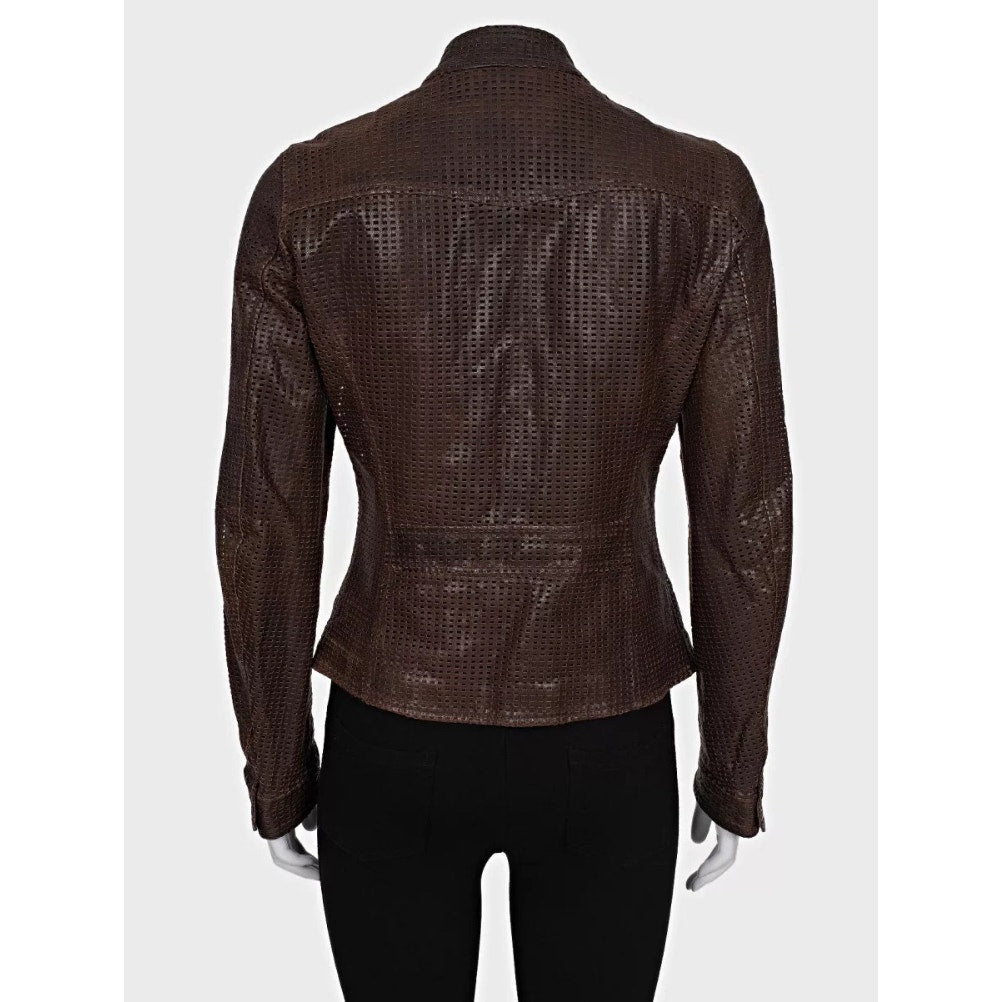 Dolce & Gabbana Brown Perforated Leather Jacket  Sz.42/M pre-owned