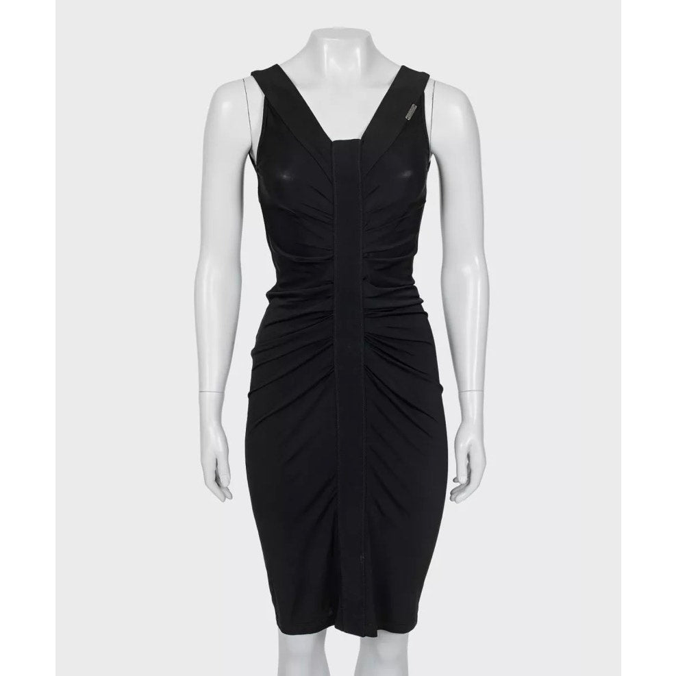 Galliano Black Draped Bodycon Mini Dress - Size XS Pre-owned