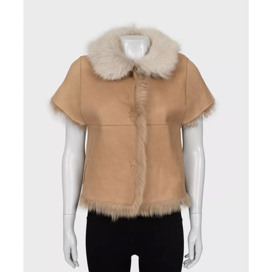 Yves Salomon Brown Leather Shearling Jacket  Sz.36/S Pre-owned