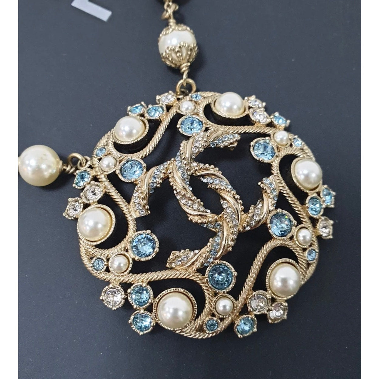 Chanel B19 Aquamarine Resin & Pearls Necklace Pre-owned