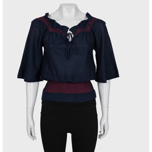 Christian Dior Blue Striped Cashmere-Silk Blouse - IT40/S pre-owned