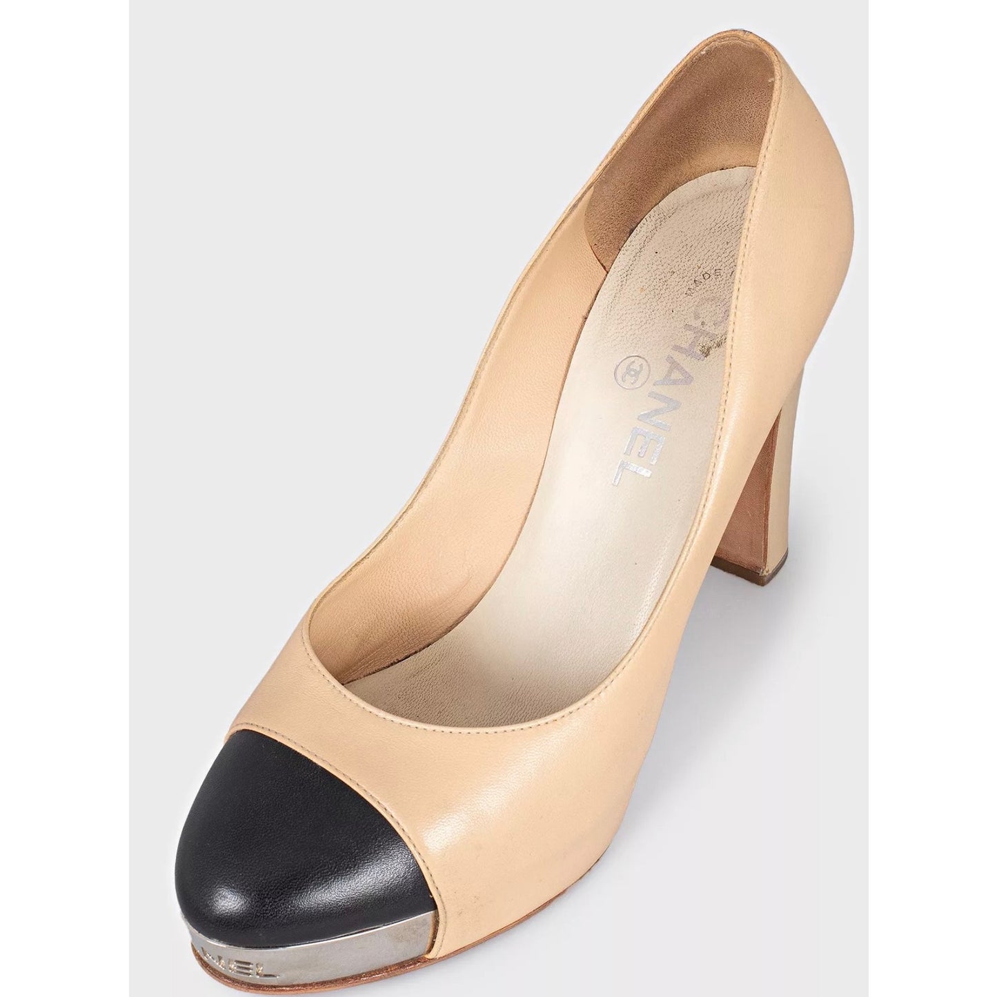 Chanel Beige Leather Block Heel Pumps - Size 39.5 Pre-owned