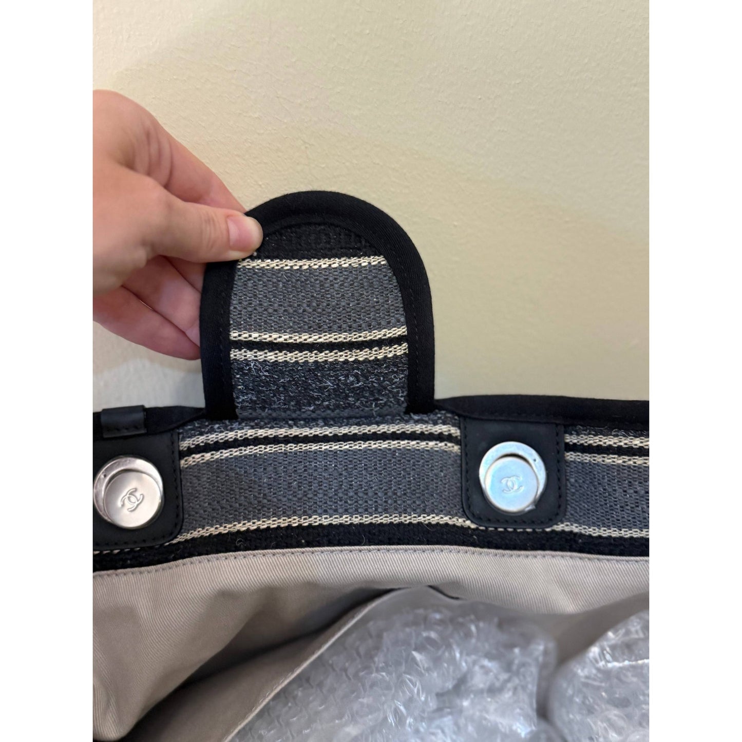 Chanel Deauville Striped Cloth Large Tote Bag Pre-owned