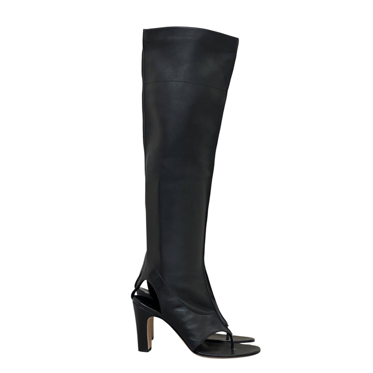 Chanel Black Leather Thong Heeled Sandal Boots 38 Pre-owned