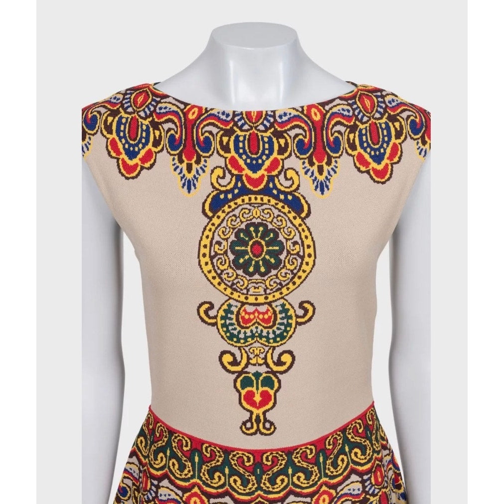 NWOT Valentino Beige Printed Fitted Dress Sz M Pre-owned