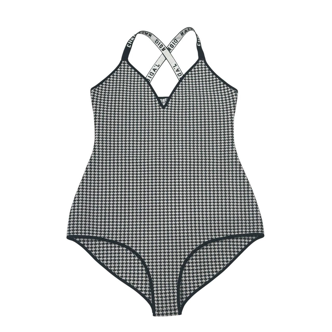 Elegant Christian Dior Houndstooth Bodysuit - Size M Pre-owned