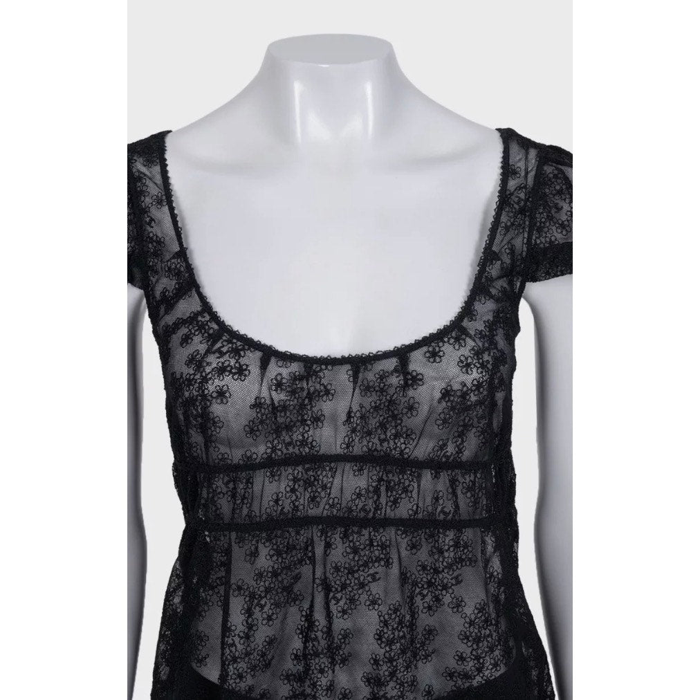 Chanel Elegant Black Lace Top with Bow - Size S / FR36 Pre-owned