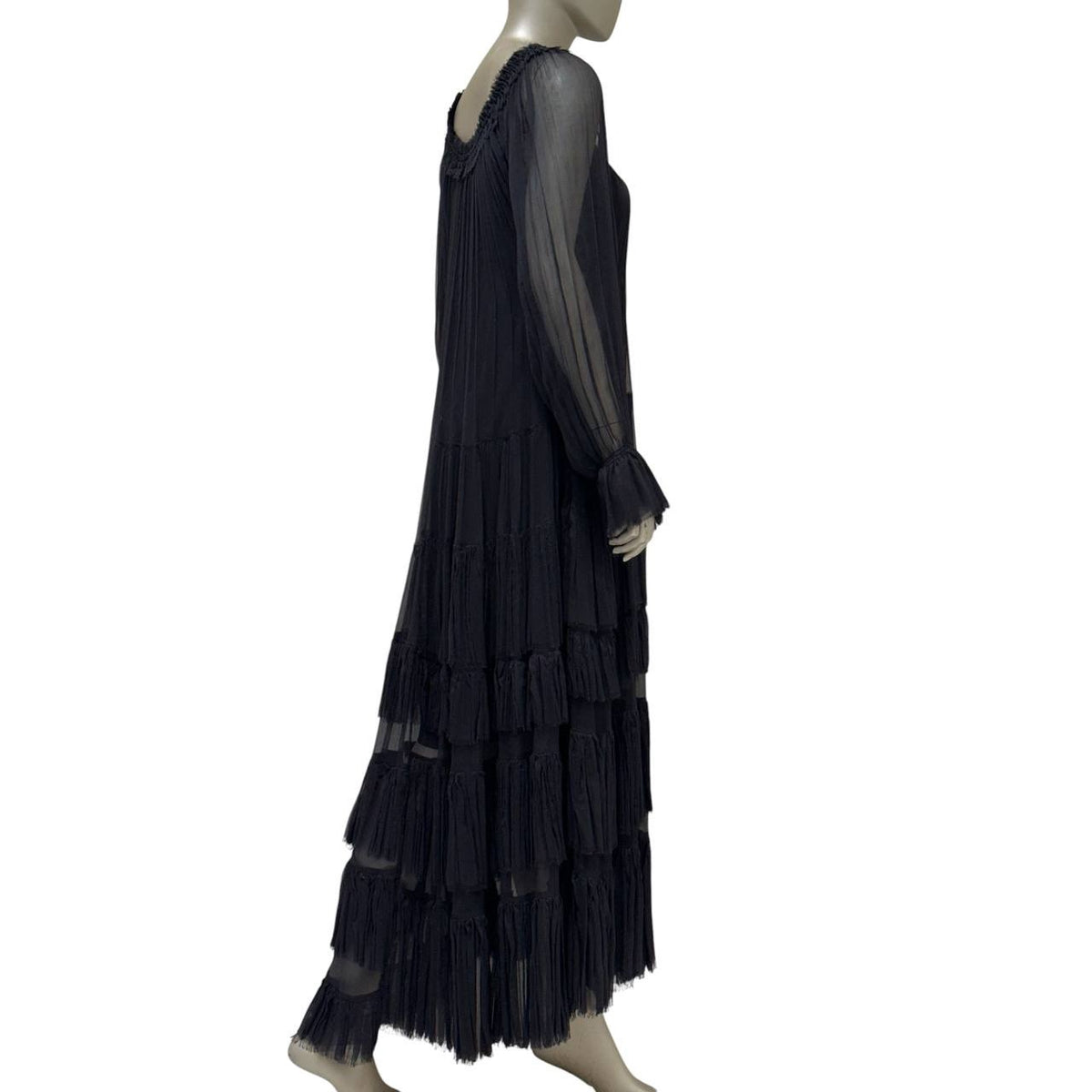 Valentino Vintage Black Pleated Tiered Dress  Sz.S/M Pre-owned