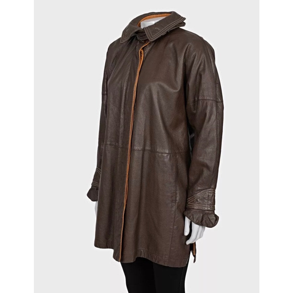 Ferre Classic Brown Leather Jacket Sz M Pre-owned