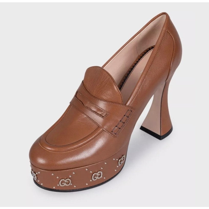 Gucci Brown Leather Sculptural Heel Pumps - Size 38.5 Pre-owned