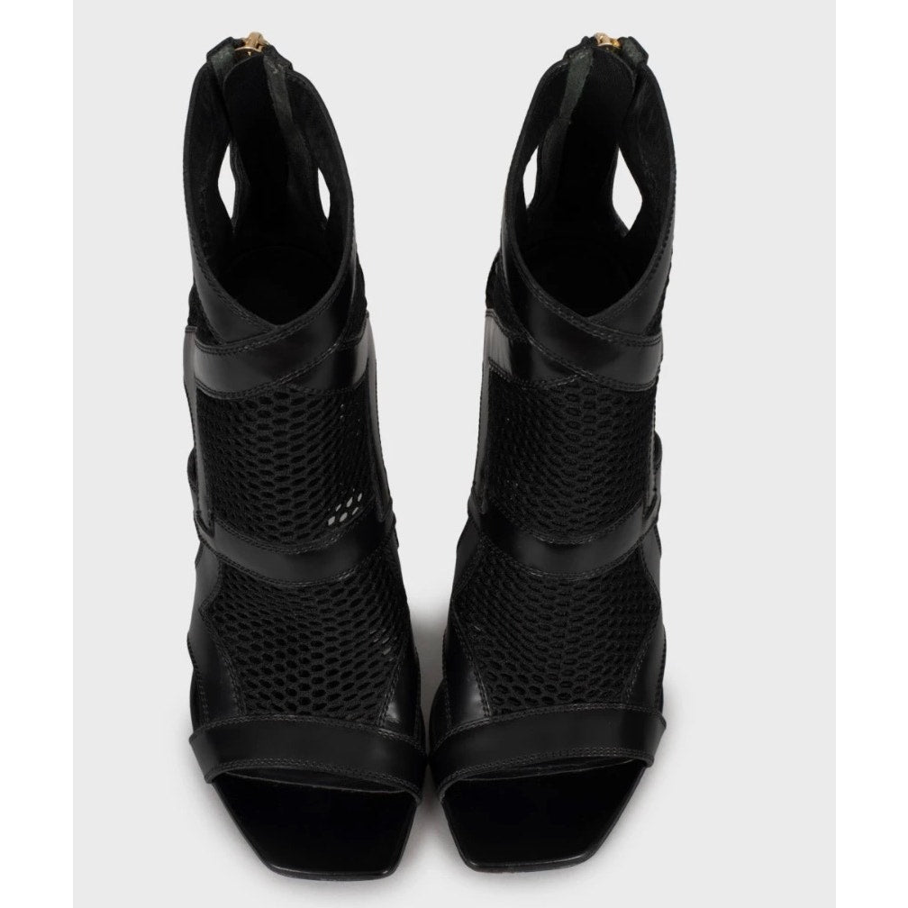 Louis Vuitton Black Mesh & Leather Open Toe Ankle Boots Sz 38.5 pre-owned