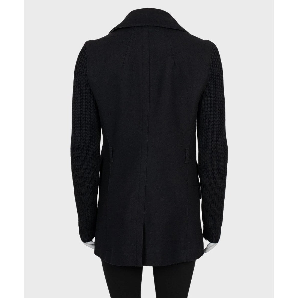 Burberry Brit Black Wool Coat with Knit Sleeves - Size M Pre-owned