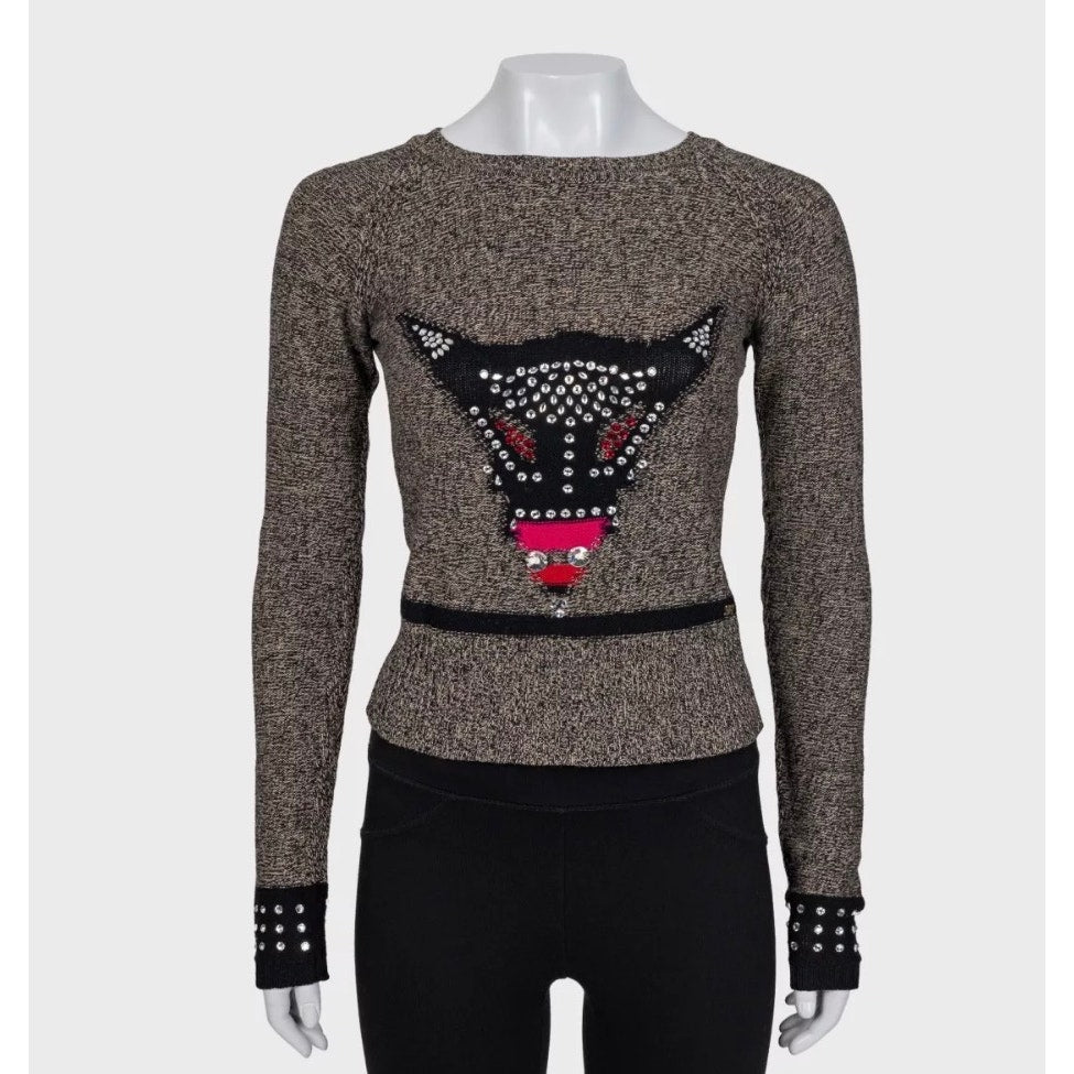 Sonia Rykiel Brown Crystal Embellished Wool Cashmere Sweater Sz.36 pre-owned