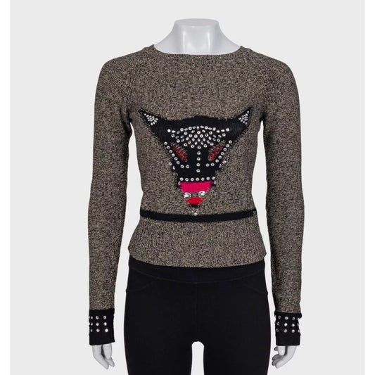 Sonia Rykiel Brown Crystal Embellished Wool Cashmere Sweater Sz.36 pre-owned