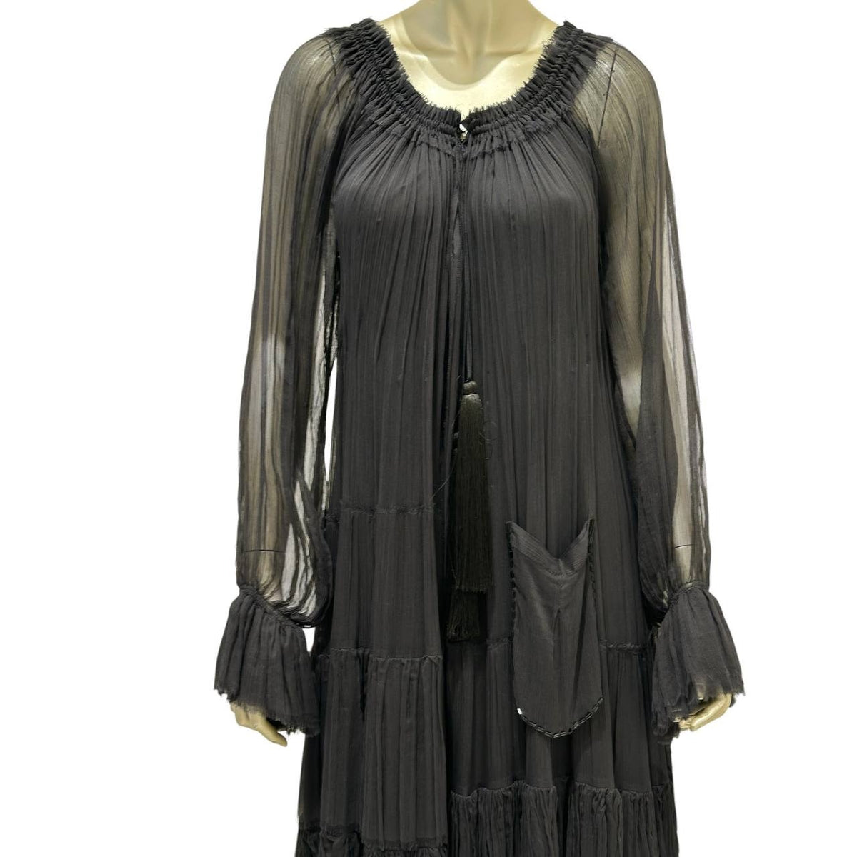 Valentino Vintage Black Pleated Tiered Dress  Sz.S/M Pre-owned