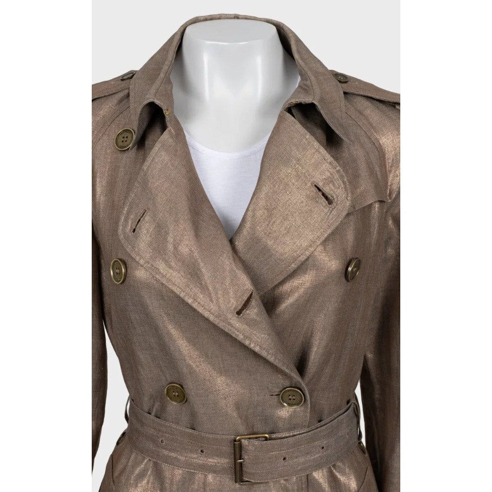 Burberry Gold Linen Fitted Trench Coat - UK8 (S) Pre-owned