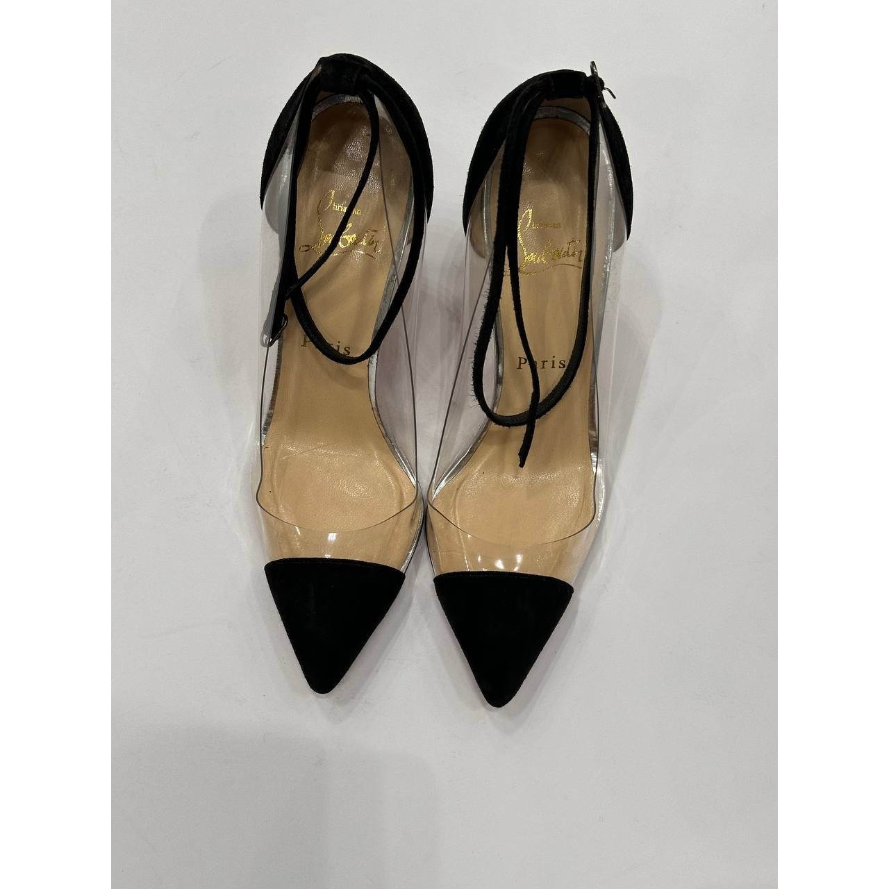 Christian Louboutin Bis Un Bout Black Suede & PVC Pumps Sz.37.5 Pre-owned