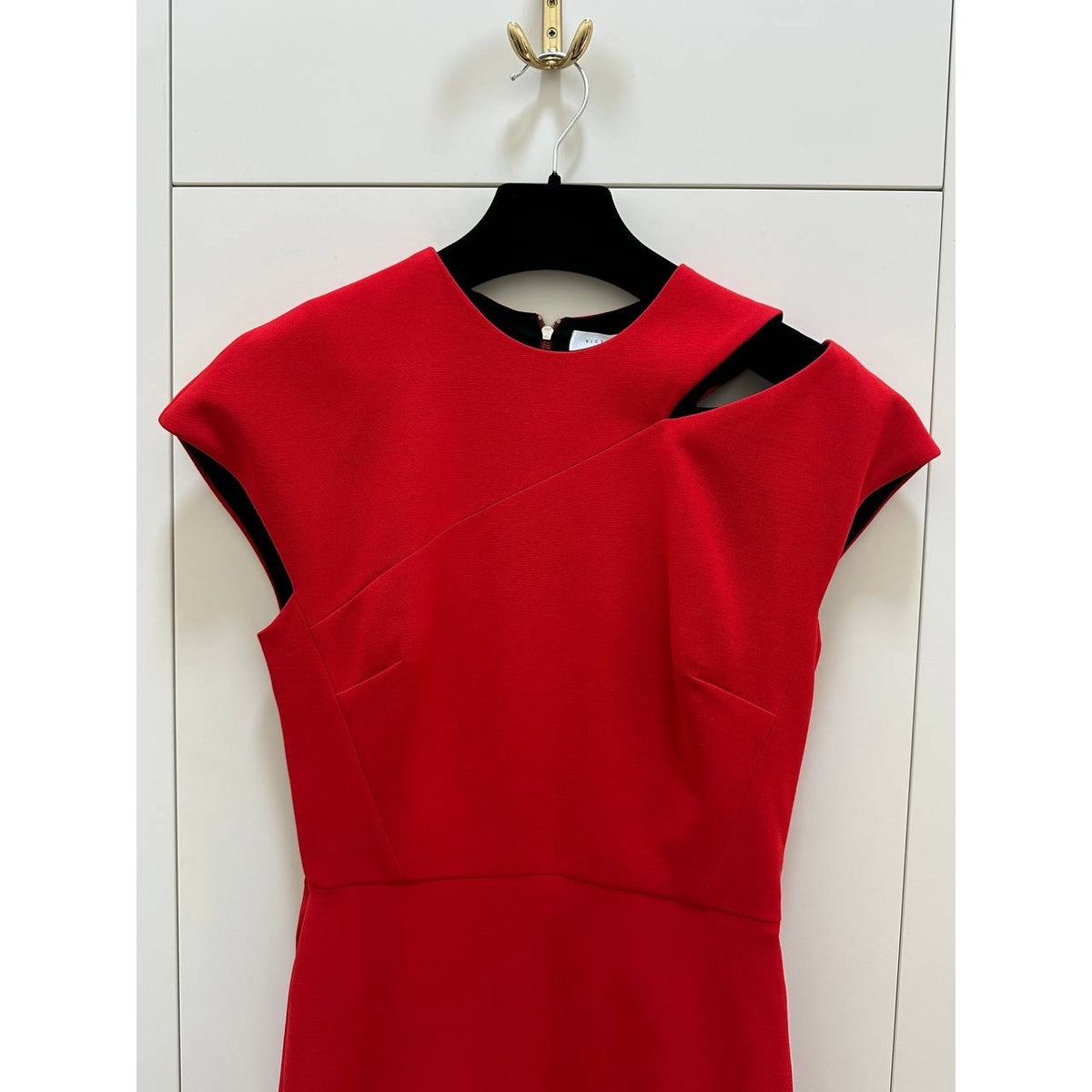 Victoria Beckham Red Silk Wool Asymmetric Midi Dress Sz38/US 6 Pre-owned