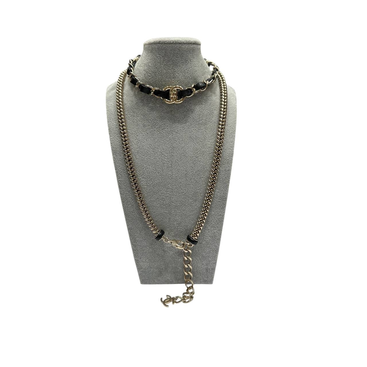 Chanel CC Turnlock Choker Necklace Belt Black Leather Pre-owned