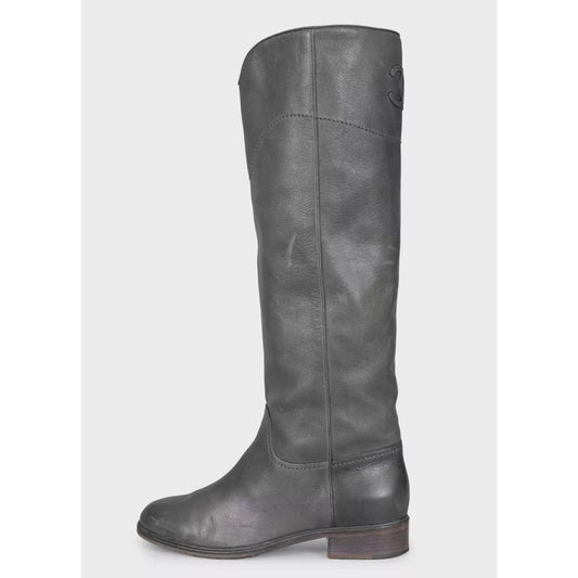 Chanel Grey Leather Knee-High Boots - Size 39.5 Pre-owned