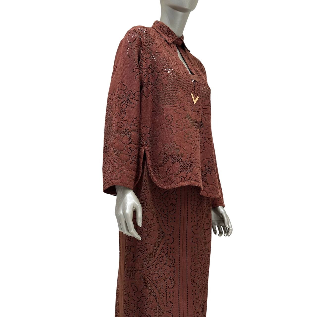 NWT Valentino Brown Laser-Cut Leather Two-Piece Set IT40 pre-owned