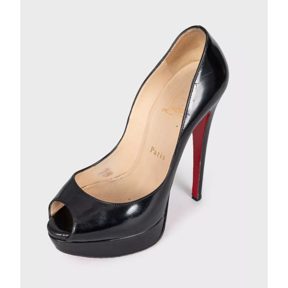 Christian Louboutin Black Leather Lady Peep Pumps - Sz 37 Pre-owned