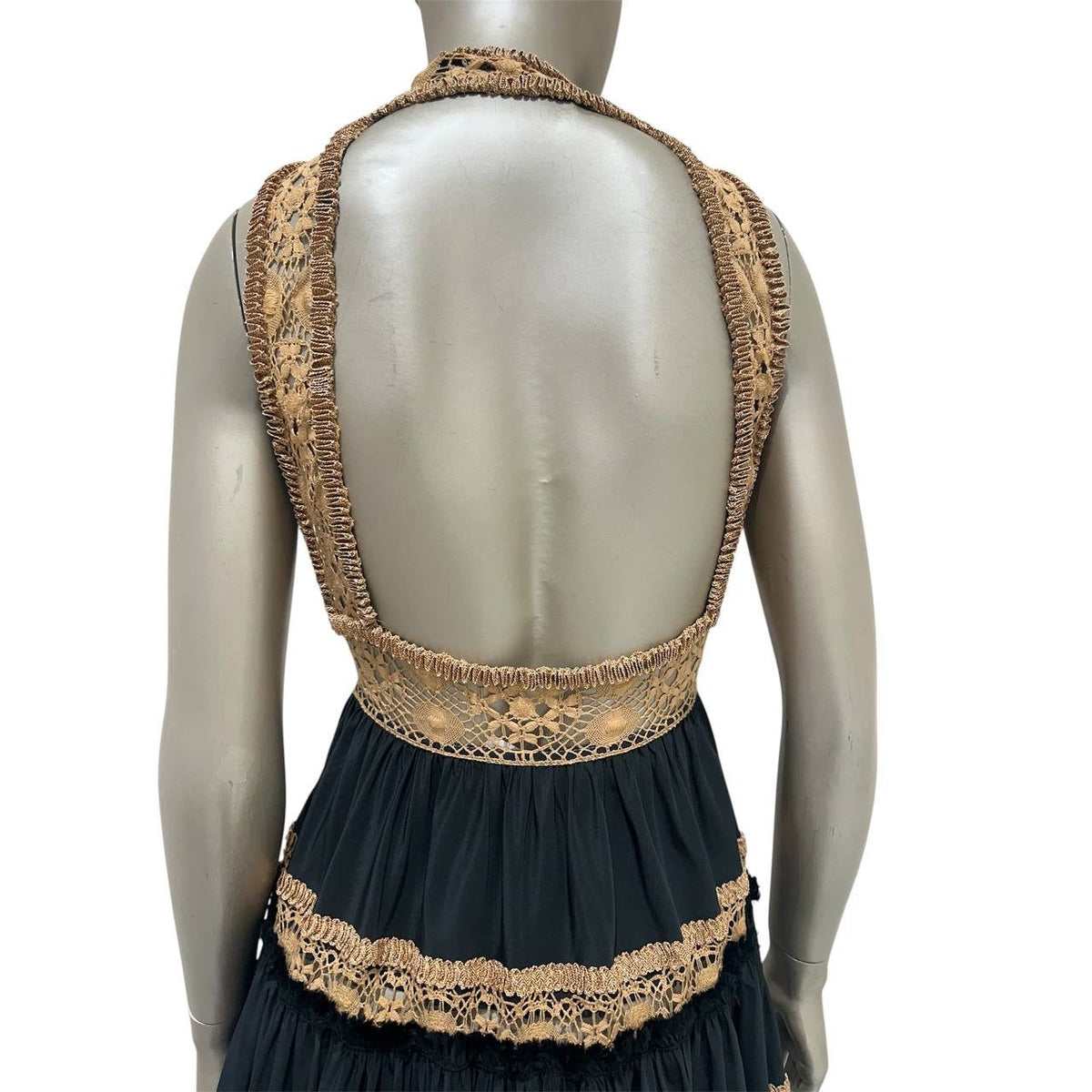 Jean Paul Gaultier Vintage S/S 2006 Runway Black Gold Halterneck Dress Sz.40 Pre-owned