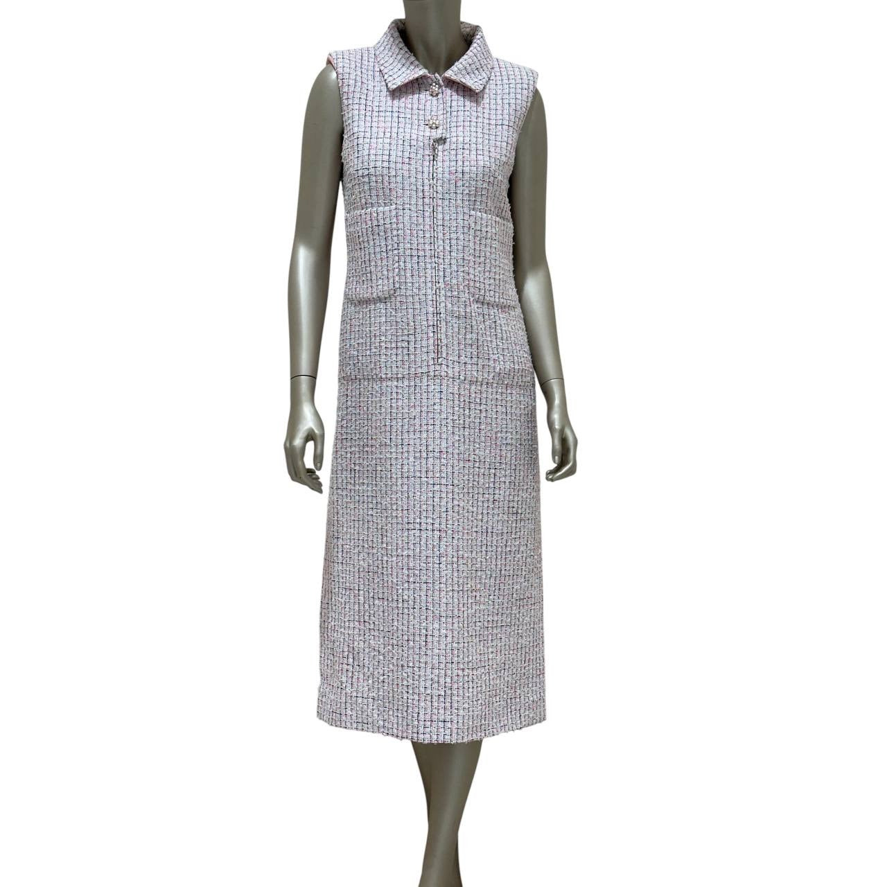 CHANEL Light Pink & White Fantasy Tweed Dress Sz.38 pre-owned