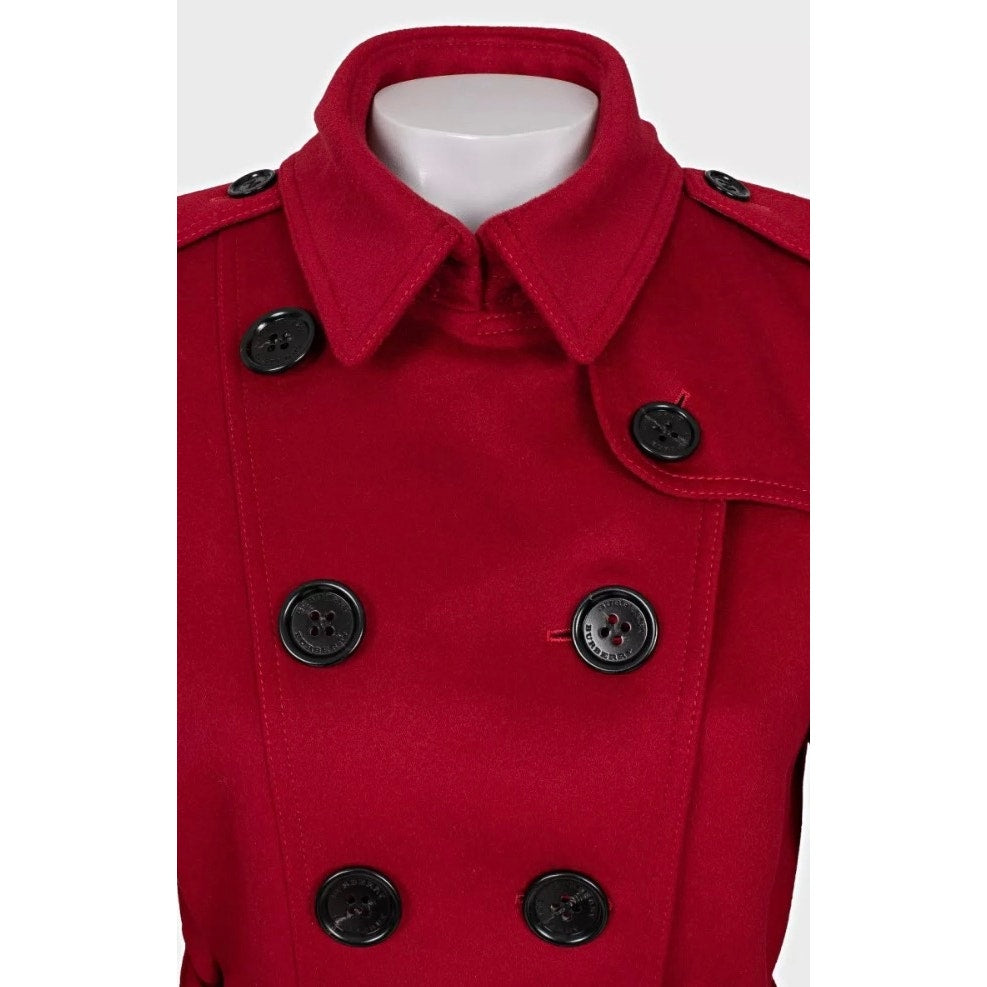 Burberry Red Wool Cashmere Belted Coat UK10 Pre-owned