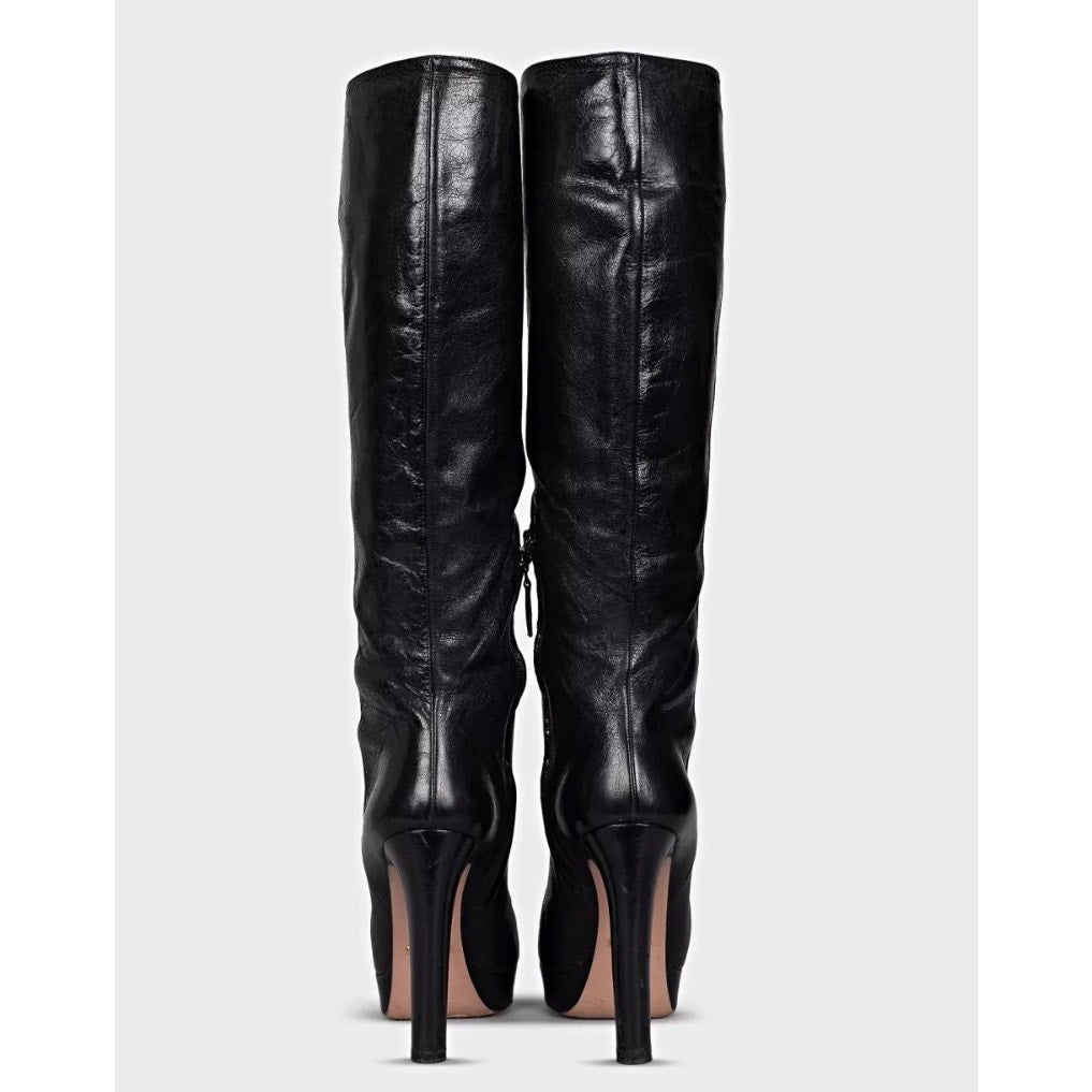 PRADA Black Leather Knee-High Boots — EU 38 Pre-owned